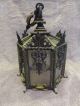 Antique Cast Iron Victorian Hanging Glass Panel Lamp Lamps photo 1