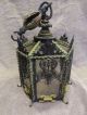 Antique Cast Iron Victorian Hanging Glass Panel Lamp Lamps photo 2