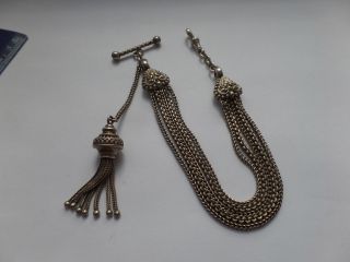 Antique Silver Albertine / Albertina Pocket / Fob Watch Chain & Tassel photo