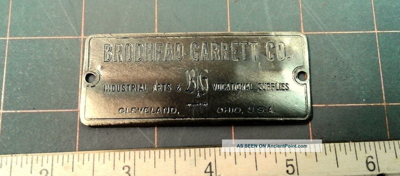 Vtg Brass Furniture Tag Brodhead Garrett Co.  Industrial Arts & Voc.  Cleveland Oh Other Mercantile Antiques photo