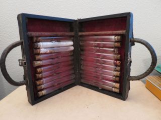 Antique Doctor ' S Medical Apothecary Wooden Case With 20 Drug Vials Early 1900 ' S photo