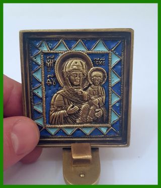 Russian Orthodox Bronze Icon The Virgin Hodegetria Enameled photo