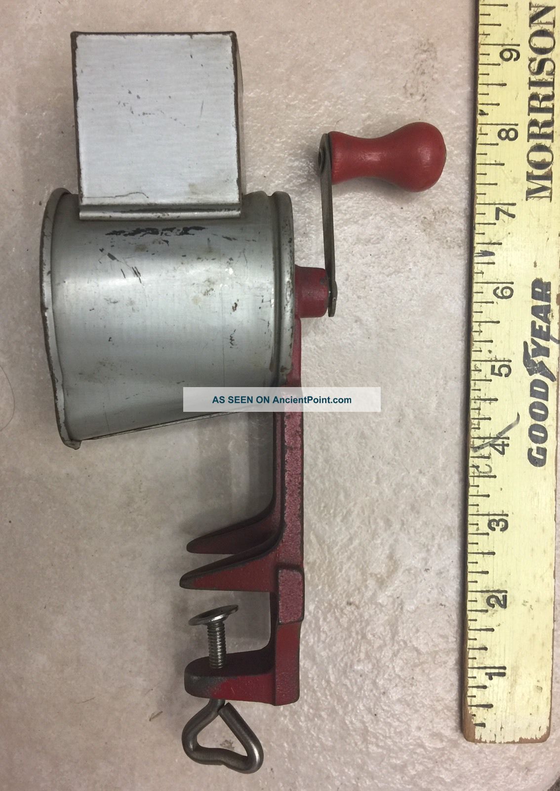 Small Vintage Antique Counter - Top Grater Red & Silver Metal W/wood Made In U.  S.  A Meat Grinders photo