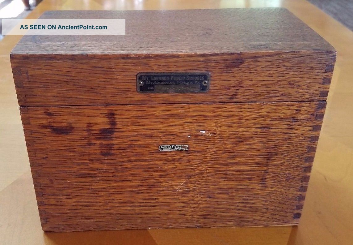 Globe Wernicke Wood Index Box Oak Recipe Card Antique 85 - C Mt Lebanon Pittsburgh Boxes photo
