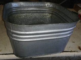 (1) Vintage 1930 ' S Galvanized Metal Wash Tub With Drain.  (one Tub) photo