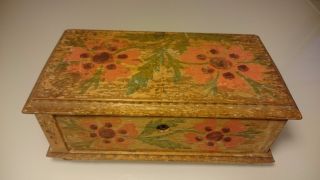 Antique Painted Decorated Antique Sweden Swedish Wood Box photo