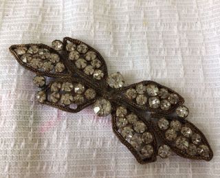 Antique Clear Rhinestone & Woven Metal (brass?) Dress Embellishment 3 1/2 