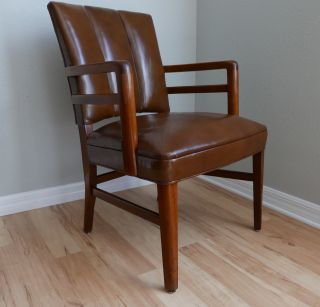 Gunlocke Walnut And Leather Armchair Club Mid Century Modern Chair photo