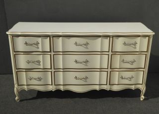 Vintage French Provincial Dixie Off White & Gold Triple Dresser Brass Hardware photo