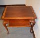 Queen - Anne Style Solid Mahogany Side Table W/ Banded Inlaid Top & Pull - Out Post-1950 photo 6