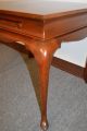 Queen - Anne Style Solid Mahogany Side Table W/ Banded Inlaid Top & Pull - Out Post-1950 photo 8