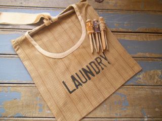 Laundry Bag,  Laundry Decor,  Vintage Clothespins,  Primitive Laundry Bag photo