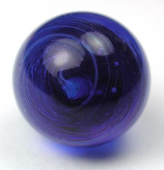 Antique Glass Ball Button Cobalt Blue & Cream Swirl Design - 7/16 