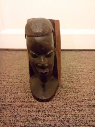 Ethnic Carving Woman/girl Head Vintage African Tribal 7 Inch Brown Stained Wood photo
