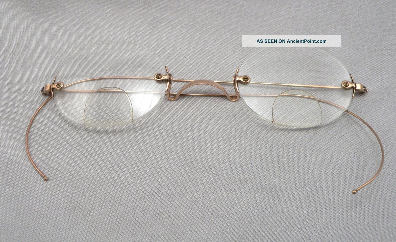 Antique 10k Gold Victorian Rimless Bifocal Eyeglasses Spectacles Riding Temple