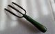 Vintage Garden Fork Spear Claw Tool Green Wood Cast Iron 3 Tines Three Tine Garden photo 3