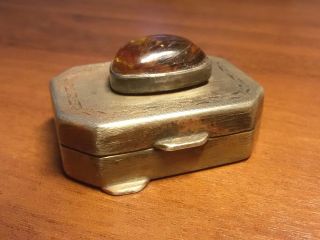 Rare Imperial Russian Solid 84 Silver Box With Baltic Amber.  Faberge Design photo