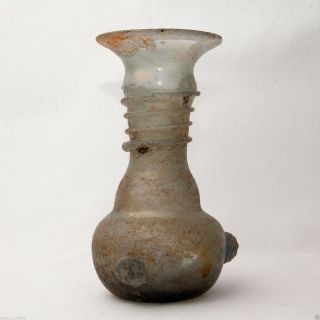 Antique Roman Unguentarium Blown Glass Vessel Flask C.  Iii Ad Authentic 5.  2in H photo