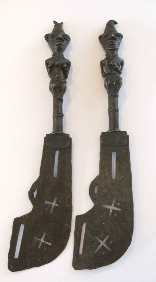 Rare 20th Century African Yoruba Bronze Figural Tribal Staffs Circa1930 photo