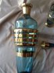 Vintage 1930 ' S Art Deco Bohemian Blue Glass Decanter W/ 6 Glasses Gold Overlay Decanters photo 10