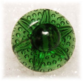 Antique Charm String Transparent Emerald Green Petal Ribs Raised Knob Button photo