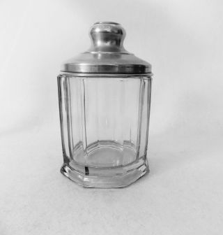 Antique Apothecary Jar Drug Store Glass Canister Heavy 8 Sided Crystal Metal Lid photo