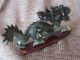 Old Chinese Carved Stone Dragon On Redwood Stand …beautiful Jade Green Other Asian Antiques photo 1