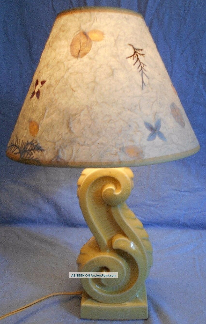 Mcm Mod Retro 1950 ' S Table Lamp Yellow Ceramic Plant Shade Lamps photo