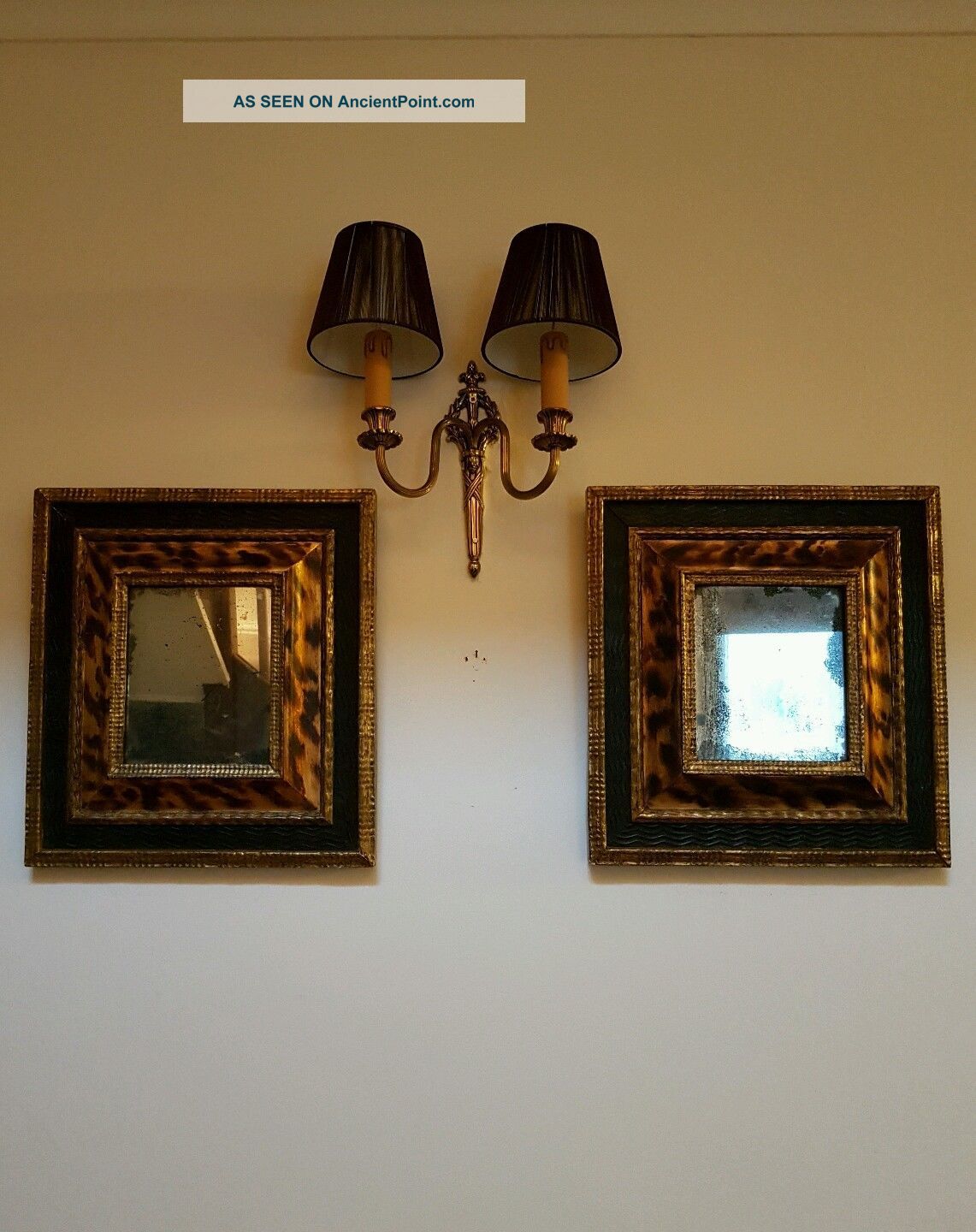 Pair French Antique Victorian C1870 Wall Mirrors Leppard Effect Gilding Foxing Mirrors photo