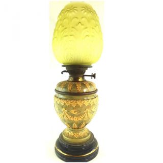 Antique 19th Century Stoneware Pottery Oil Lamp Hinks Probably Doulton Lambeth photo