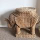 Large Wicker Elephant Table Plant Stand Trunk Up Tusks 1900-1950 photo 9