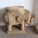 Large Wicker Elephant Table Plant Stand Trunk Up Tusks 1900-1950 photo 1
