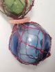 3 Hand Blown Glass Fishing Floats Netted 11.  5 