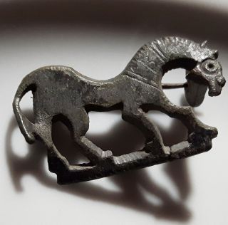 Celtic Horse Bronze Fibula I Bc - I Ad Rare Lines And B Engraved photo