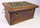 Primitive Foot Warmer: Antique 19thc French Hand Carved Oak Wood Stove Brass Primitives photo 3