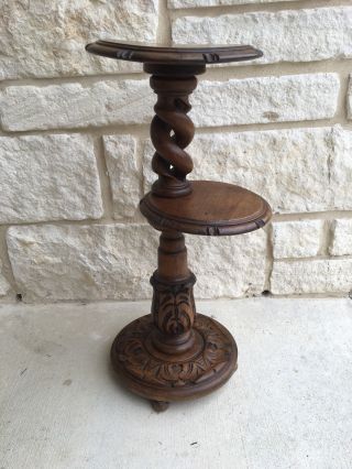 Carved Wood 2 Tier Open Barley Twist Pedestal Table Plant Stand 25 