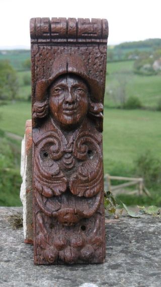 17thc Oak Carved Medieval Male Peasant Corbel C.  1690 ' S photo