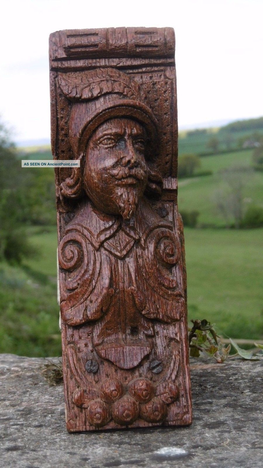 17thc Oak Carved Medieval Soldier Corbel C.  1690 ' S Other Antique Woodenware photo