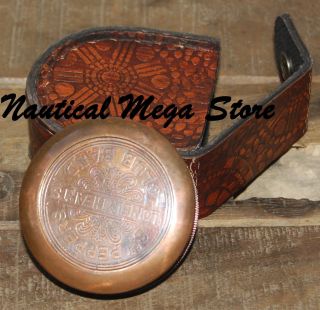 Brass Compass Poem Compass W/leather Case Engraved Compass Marine Compass photo
