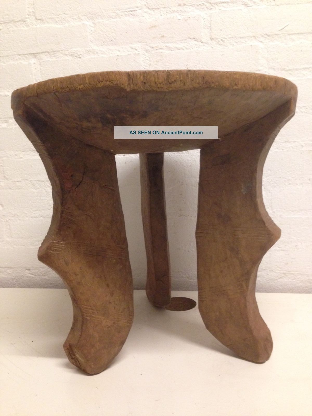 Ethiopia: Old Large African Ethiopian Authentic 3 - Leg Injerra Stool - 36 Cm. Other African Antiques photo