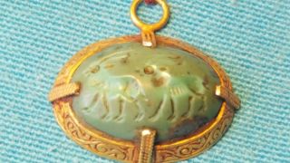 Ancient Roman Solid Gold Green Intaglio Pendant Very Rare photo
