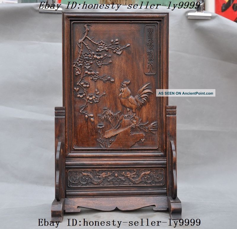 Chinese Palace Huanghuali Wood Carving Plum Flower Chicken Dragon Statue Screen Other Antique Chinese Statues photo