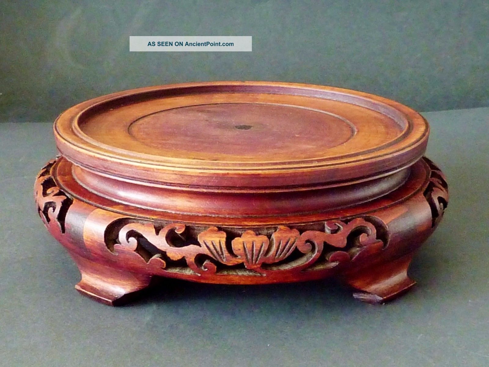 Large Chinese Carved Hardwood Vintage Stand Vase Bowl Jade Ceramic Base Other Asian Antiques photo