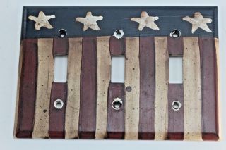 Vintage Style Americana Flag Double Light Switch Cover Plate.  Made In Usa. photo