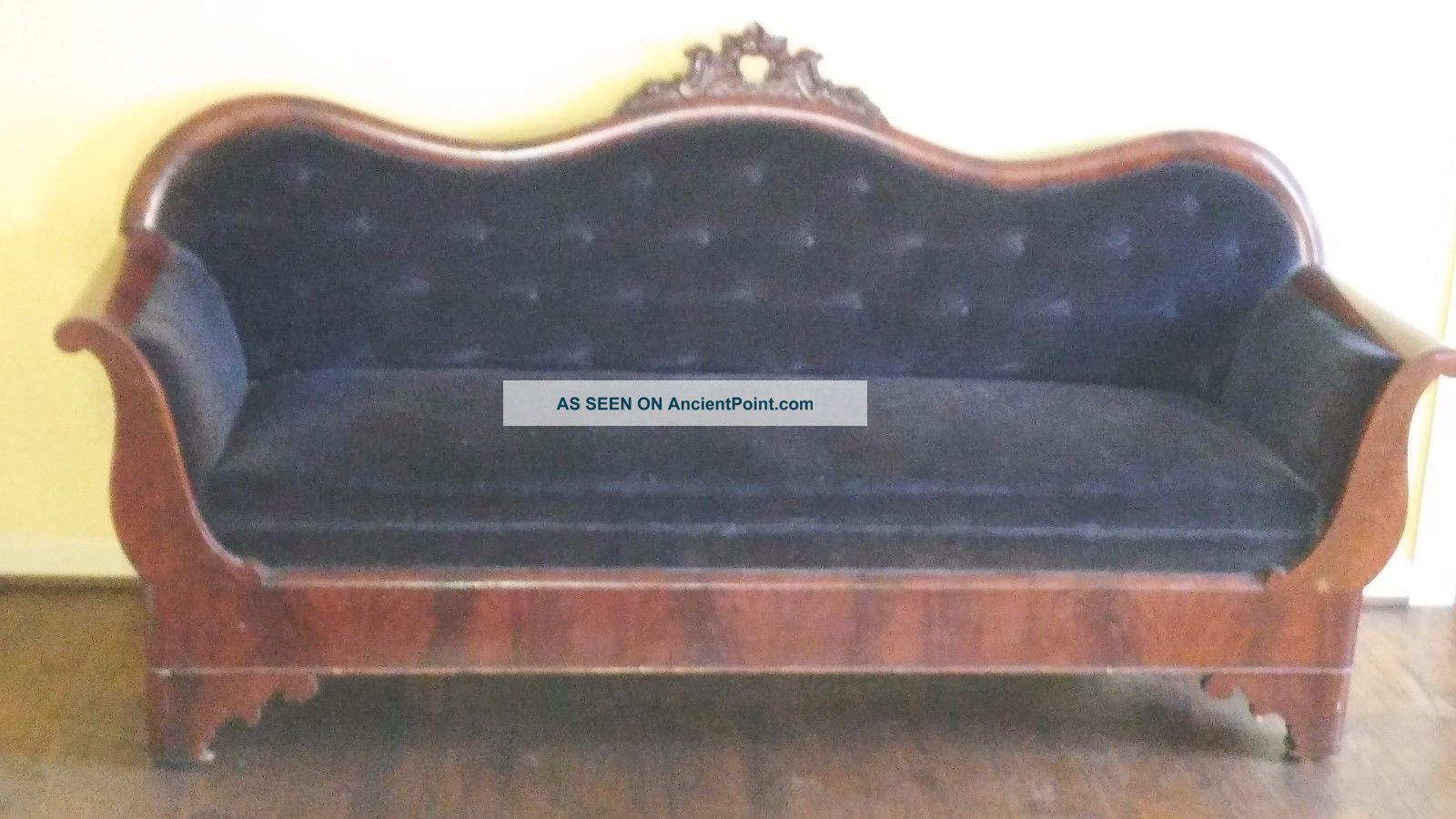 Victorian Sofa,  Late 19th Century,  Camelback,  Black Velvet 1800-1899 photo