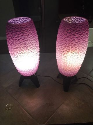 Mid Century Modern Purple Plastic Beehive Bubble Tripod Table Lamp/light photo