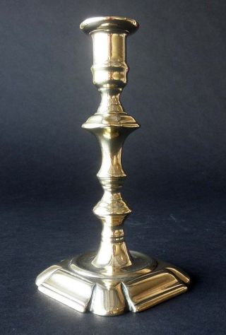 Fine Early Seamed English Brass Candlestick With Horse Hoof Corners,  1730 - 40 photo
