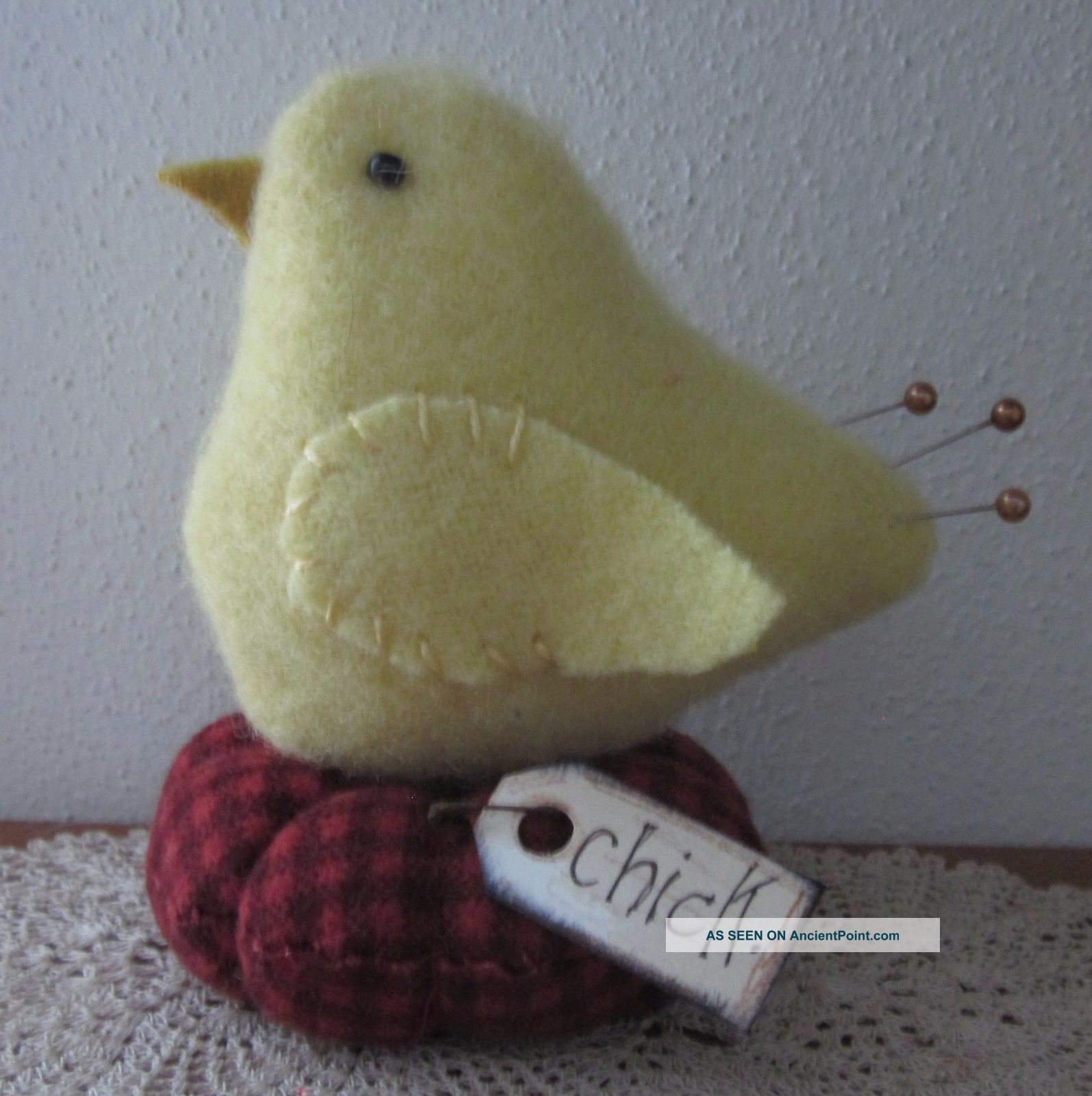 Primitive Wool Baby Chick Bird Make Do Pin Cushion Pfatt Primitives photo