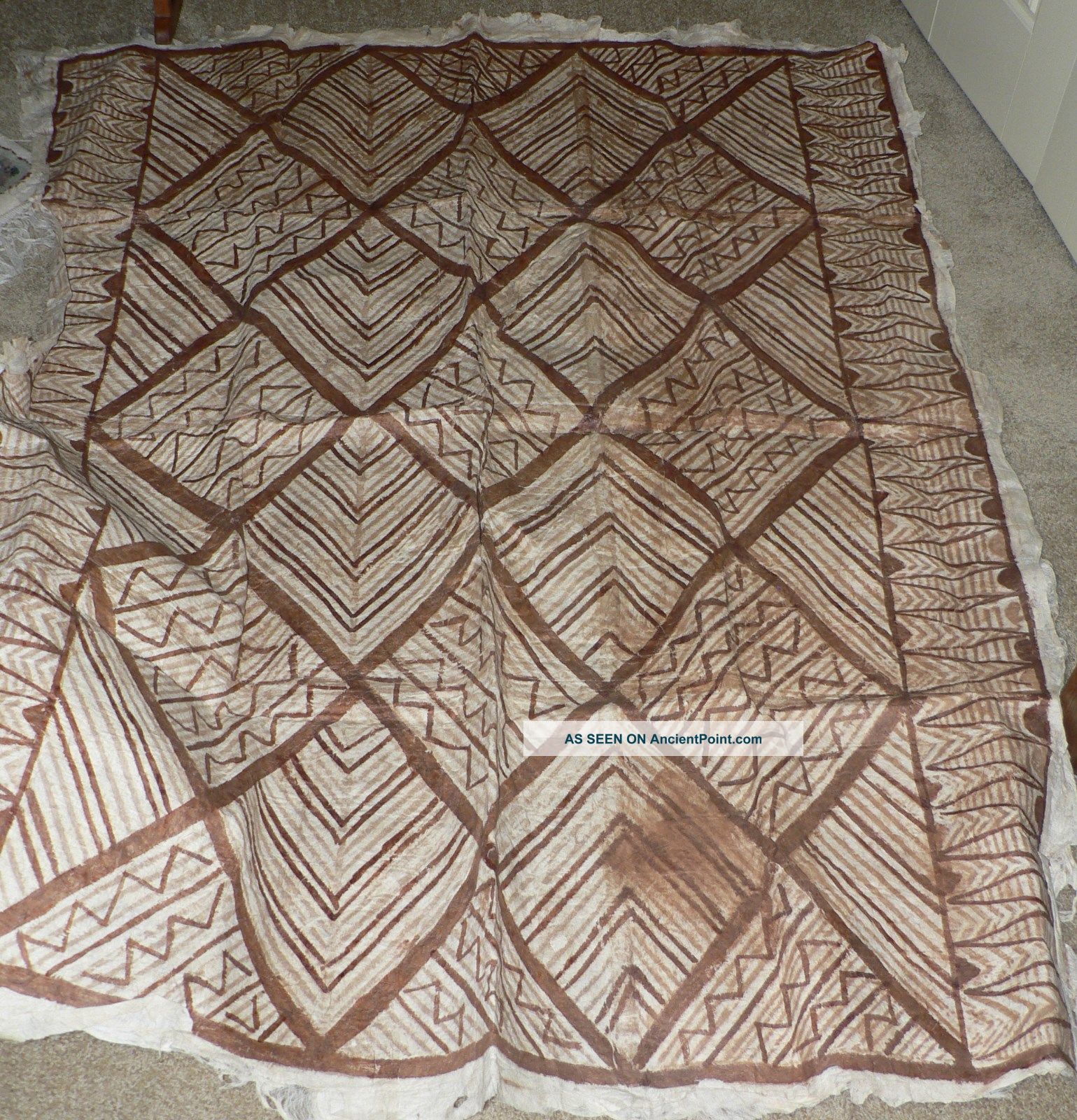 Antique Hand - Painted Tapa Bark Cloth,  South Pacific Polynesian 50 