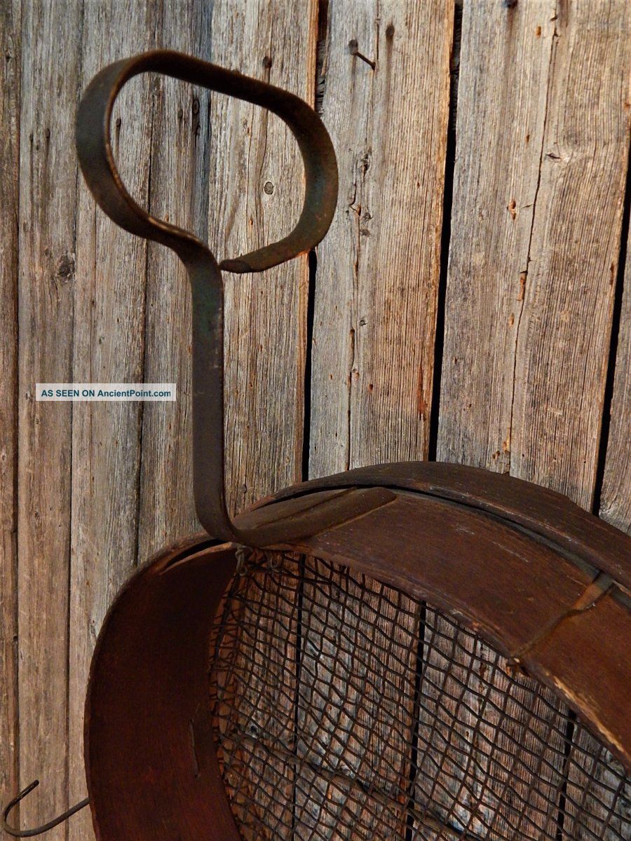 Antique Primitive Early Round Bent Wood Coal Sifter Sieve Tool Aafa